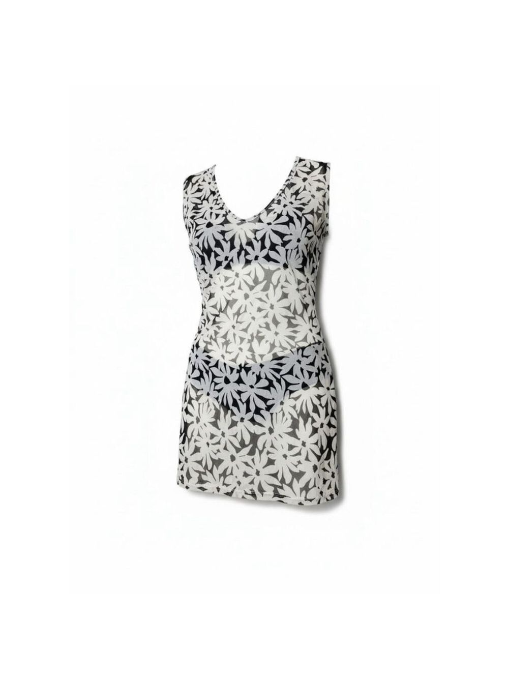 Liz Claiborne White Black Floral V-Neck Swim Coverup Size M - Picture 2 of 8